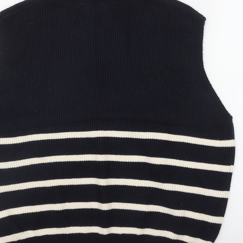 Primark Womens Blue High Neck Striped Viscose Vest Jumper Size 12