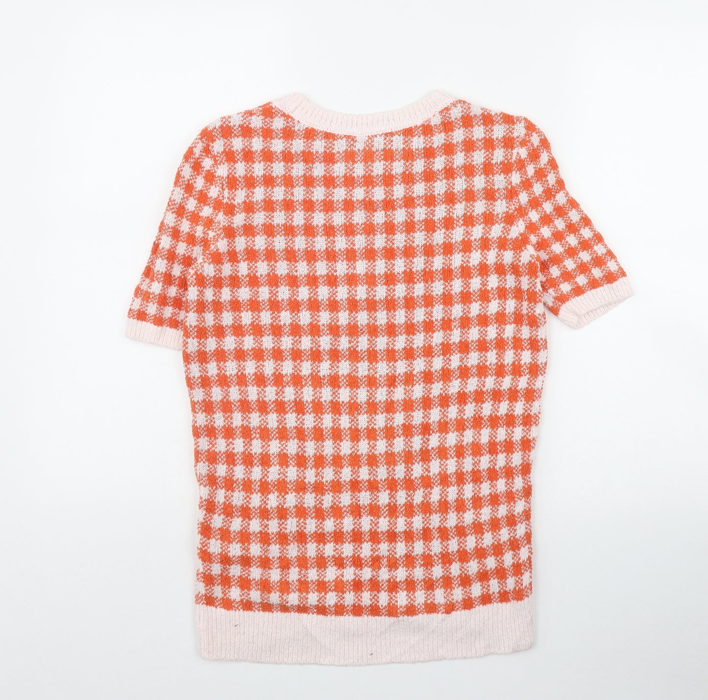 Marks and Spencer Womens Orange Round Neck Check Viscose Pullover Jumper Size 10