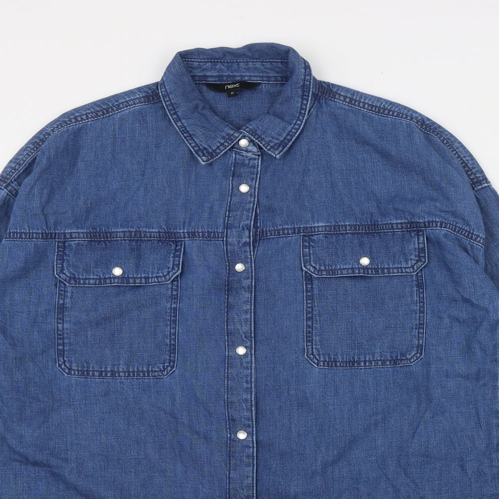 NEXT Womens Blue  Cotton Basic Button-Up Size M Collared