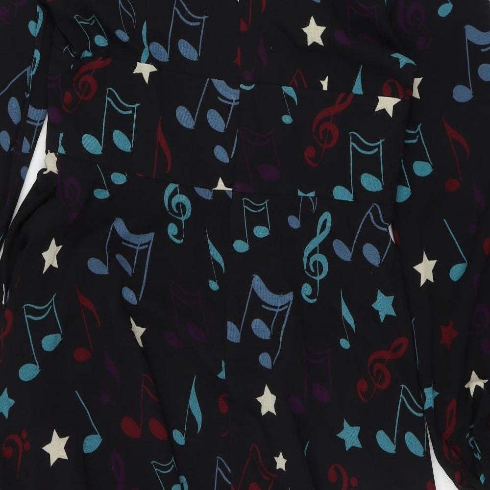 Joanie Womens Black Geometric Polyester Fit & Flare  Size 10  V-Neck Zip - Music Note Print