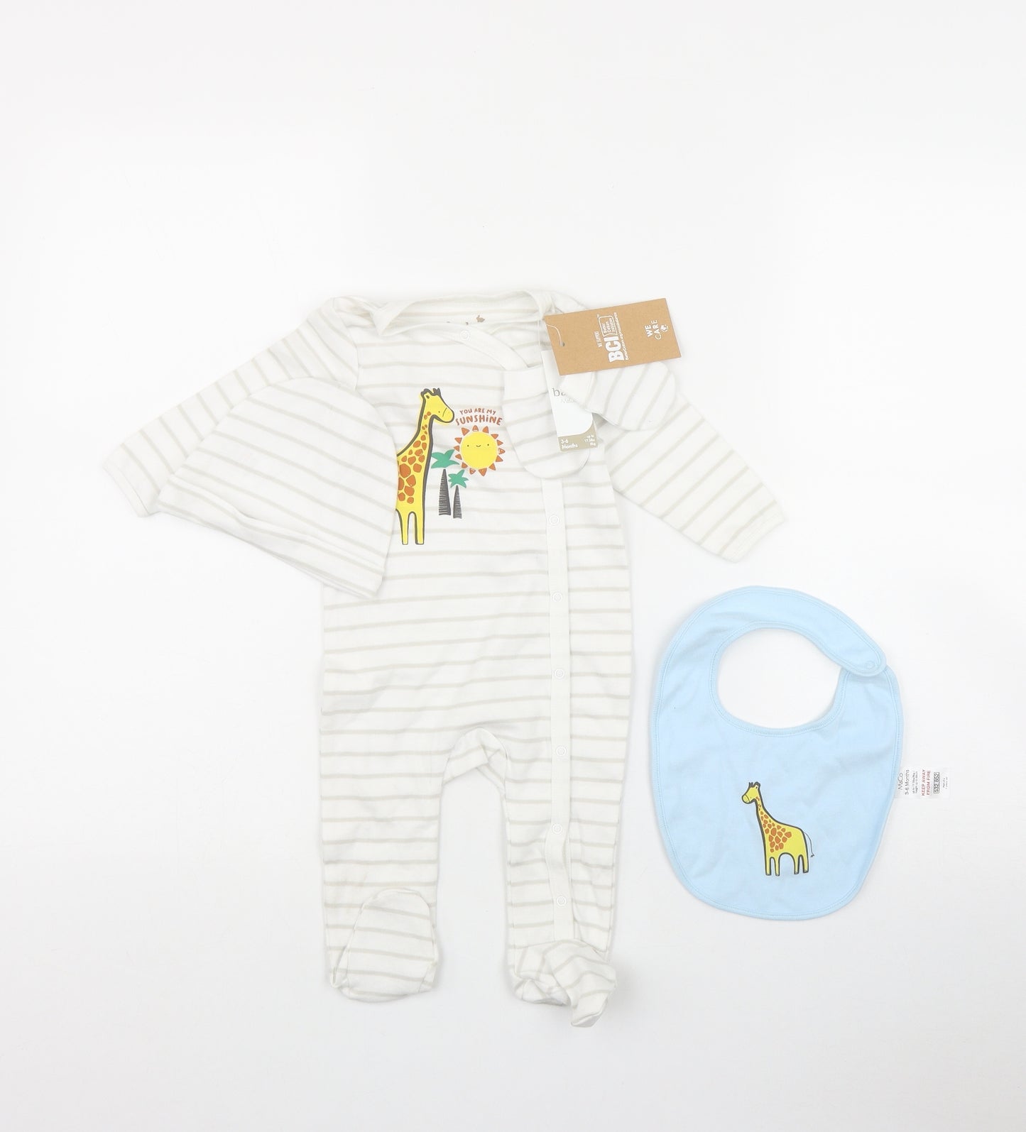M&Co Baby White Striped Cotton Coverall One-Piece Size 3-6 Months  Snap