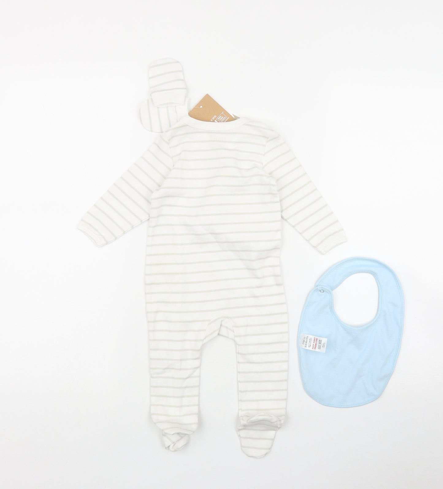 M&Co Baby White Striped Cotton Coverall One-Piece Size 3-6 Months  Snap
