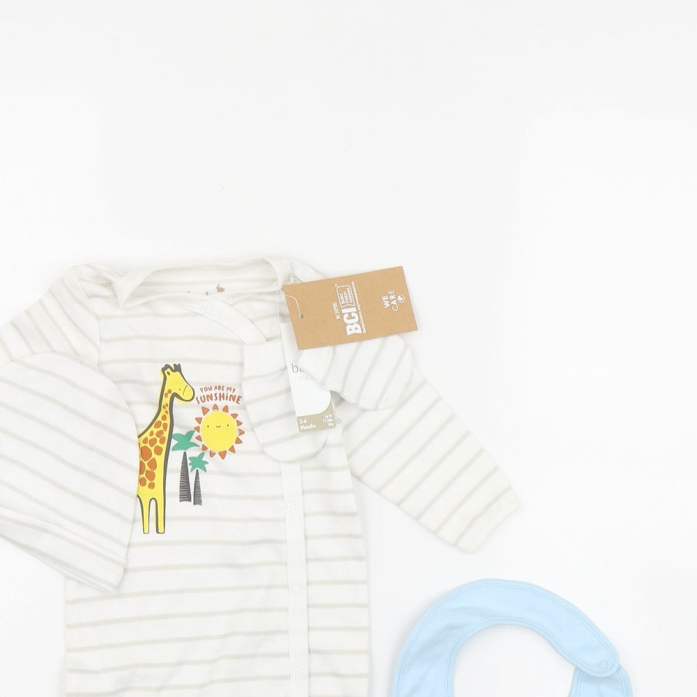 M&Co Baby White Striped Cotton Coverall One-Piece Size 3-6 Months  Snap