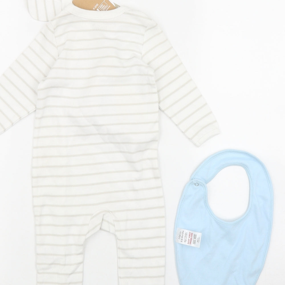 M&Co Baby White Striped Cotton Coverall One-Piece Size 3-6 Months  Snap