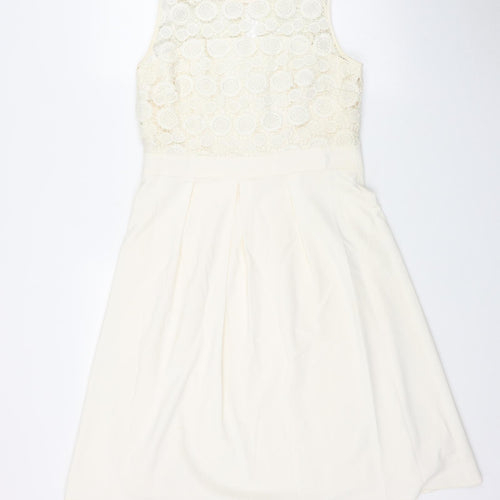 Shubette Womens Ivory  Polyester Fit & Flare  Size 12  Round Neck Hook & Eye