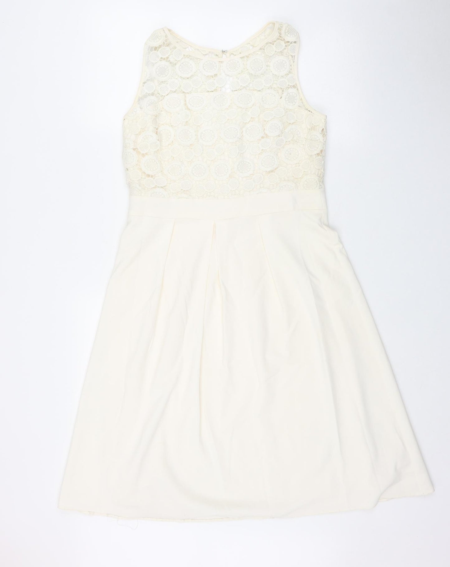 Shubette Womens Ivory  Polyester Fit & Flare  Size 12  Round Neck Hook & Eye