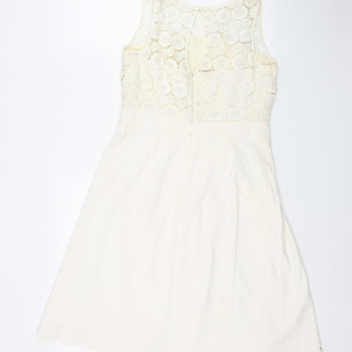 Shubette Womens Ivory  Polyester Fit & Flare  Size 12  Round Neck Hook & Eye