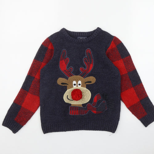 NEXT Boys Blue Round Neck  Acrylic Pullover Jumper Size 6-7 Years  Pullover - Rudolph