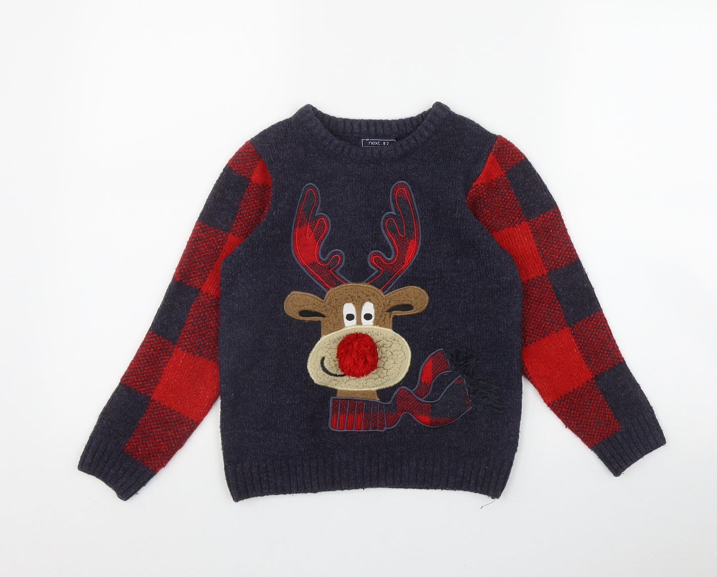NEXT Boys Blue Round Neck  Acrylic Pullover Jumper Size 6-7 Years  Pullover - Rudolph