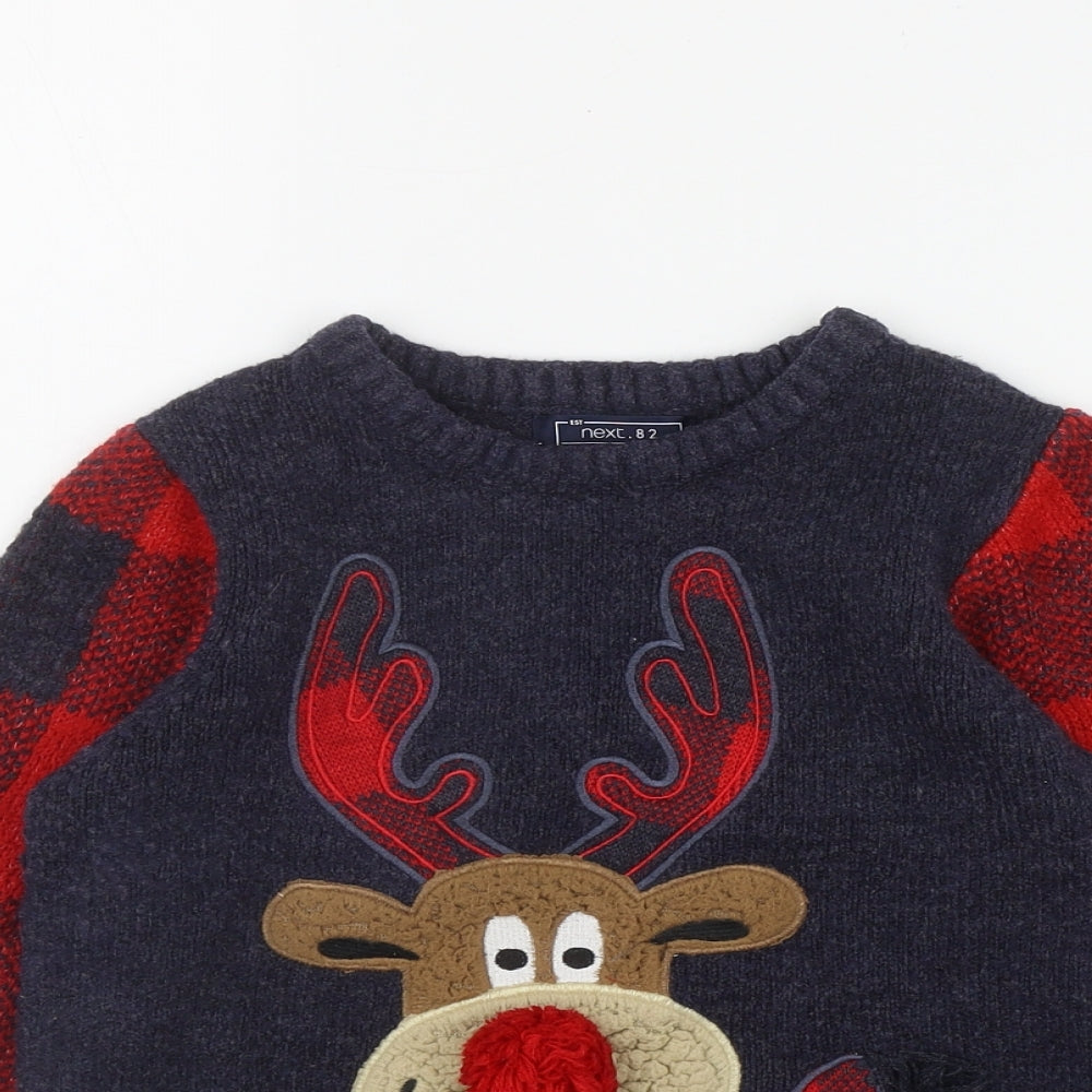 NEXT Boys Blue Round Neck  Acrylic Pullover Jumper Size 6-7 Years  Pullover - Rudolph