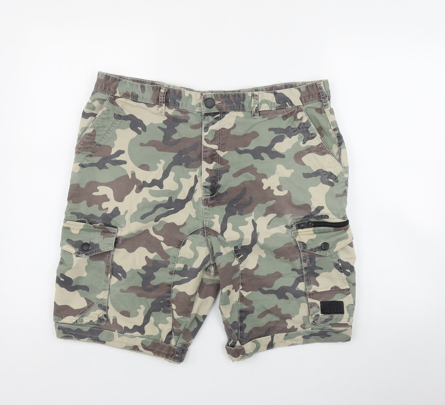 Denim & Co. Mens Green Camouflage Cotton Cargo Shorts Size 38 in L9 in Regular Zip