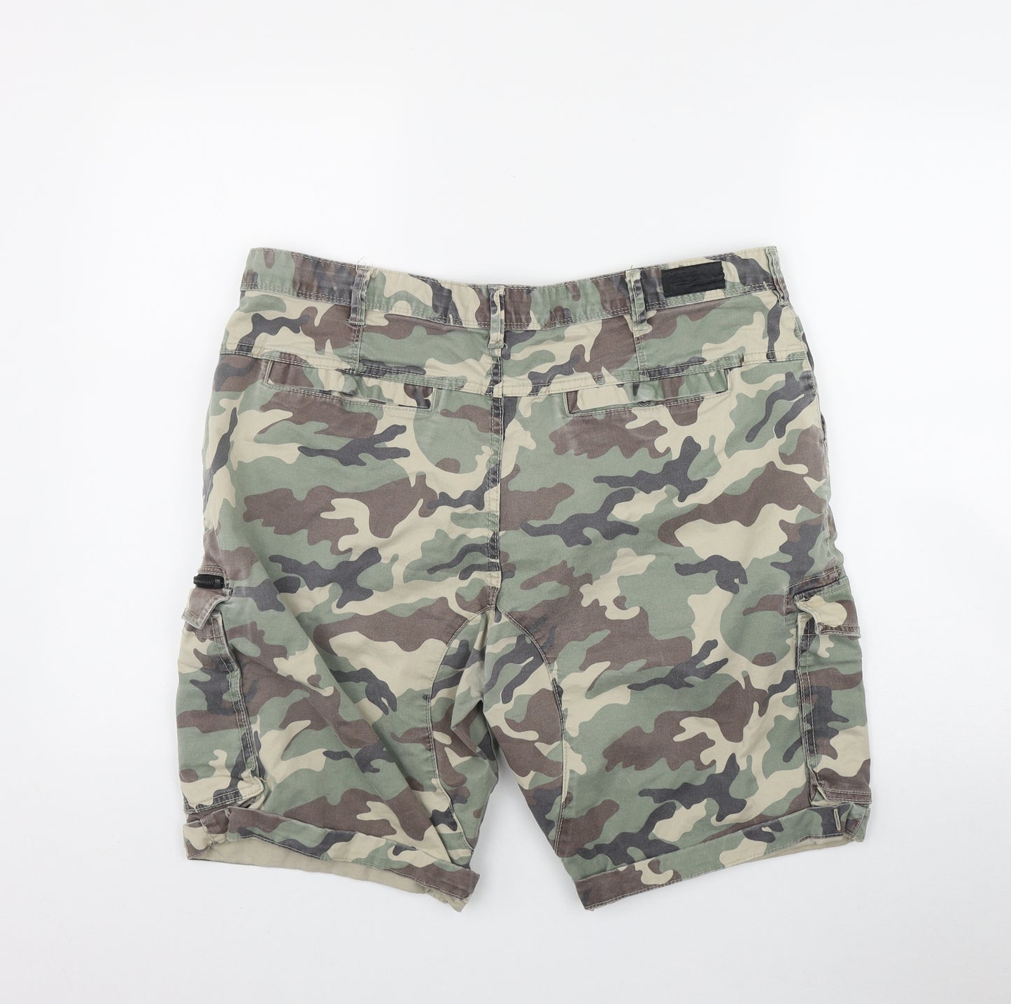 Denim & Co. Mens Green Camouflage Cotton Cargo Shorts Size 38 in L9 in Regular Zip