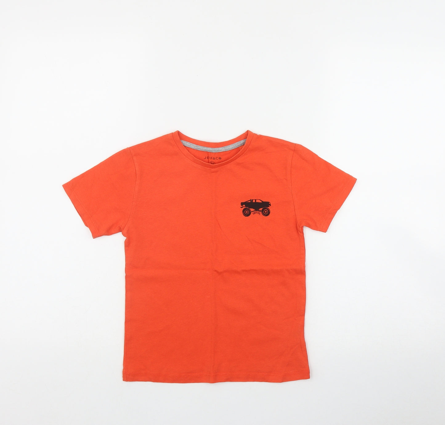 Jeff & Co Boys Orange  Cotton Basic T-Shirt Size 5-6 Years Round Neck Pullover - Monster Truck