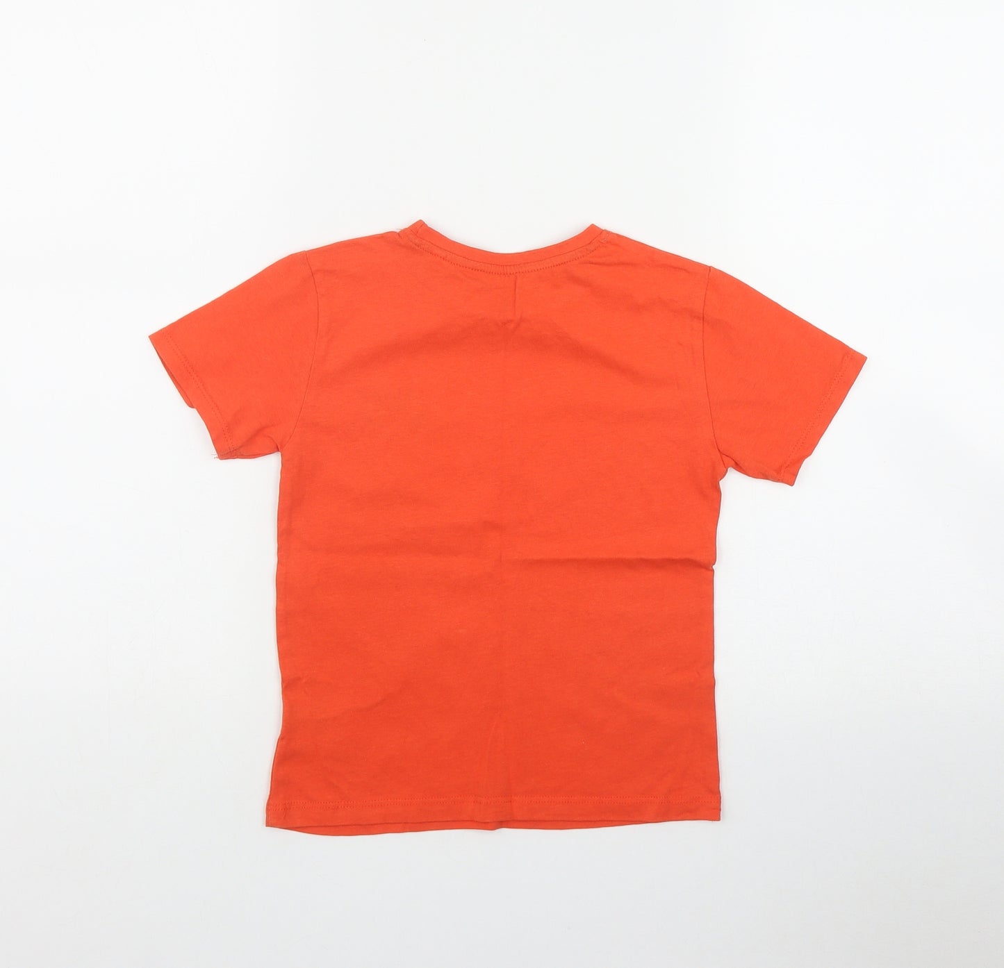 Jeff & Co Boys Orange  Cotton Basic T-Shirt Size 5-6 Years Round Neck Pullover - Monster Truck