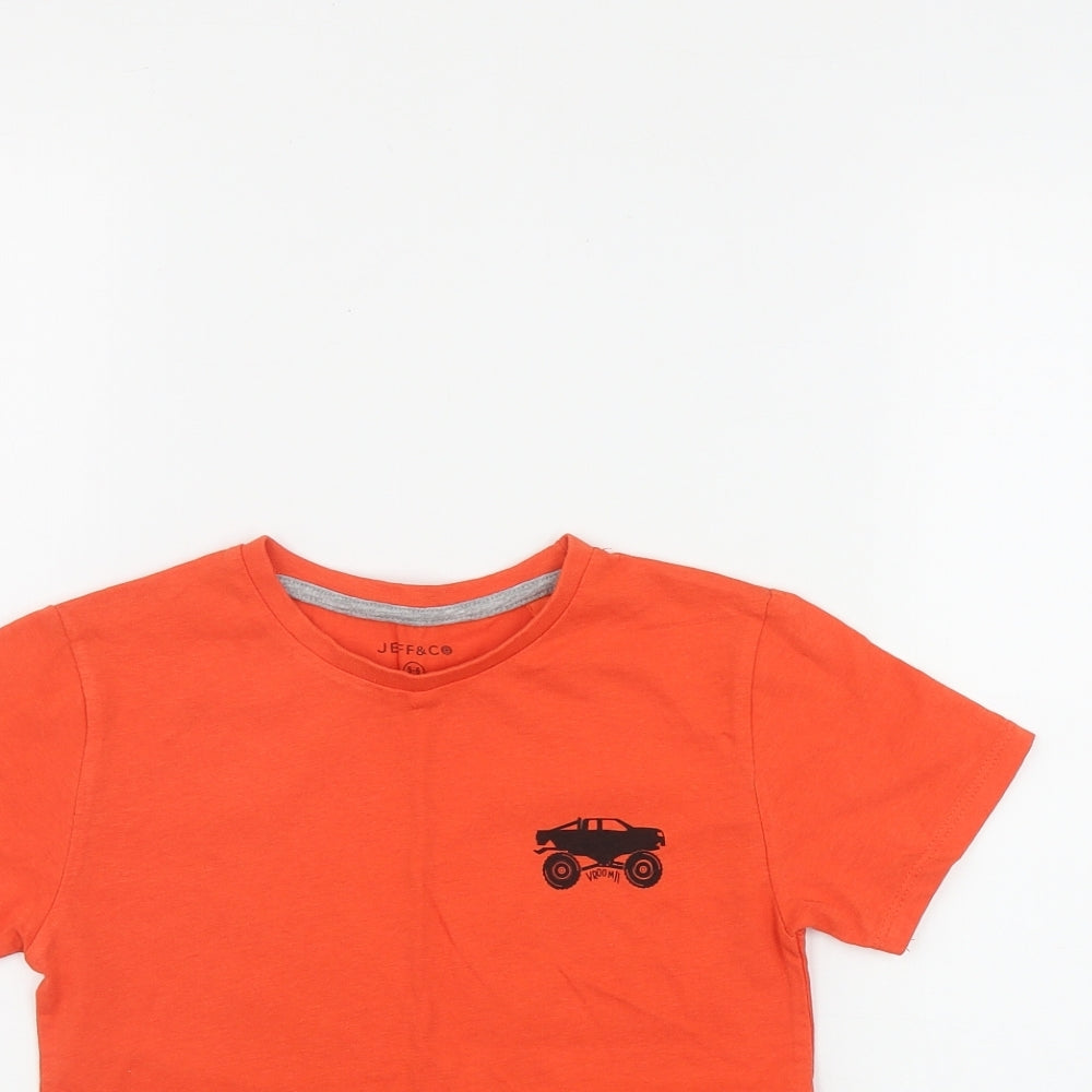 Jeff & Co Boys Orange  Cotton Basic T-Shirt Size 5-6 Years Round Neck Pullover - Monster Truck