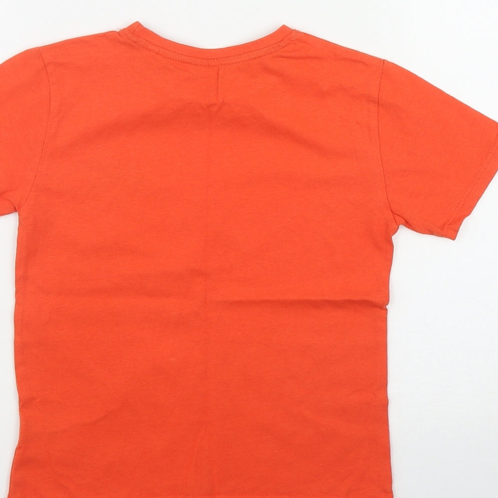 Jeff & Co Boys Orange  Cotton Basic T-Shirt Size 5-6 Years Round Neck Pullover - Monster Truck
