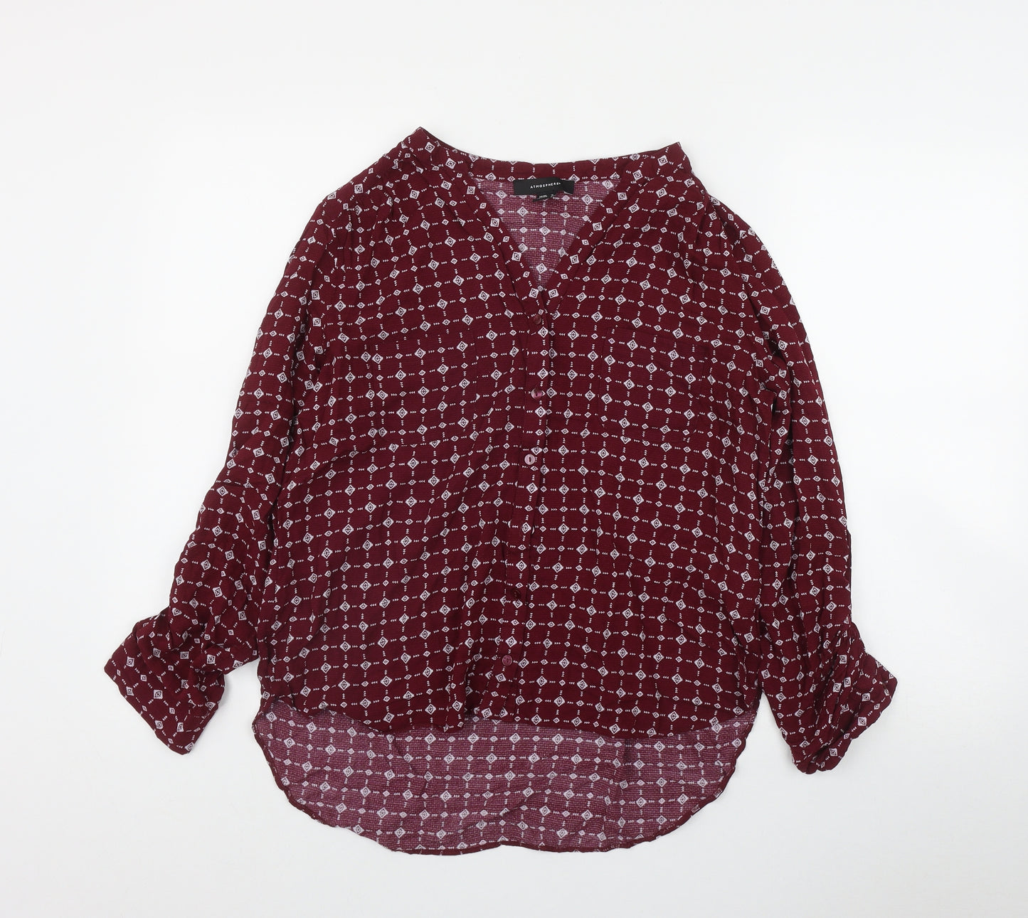 Atmosphere Womens Red Geometric Viscose Basic Blouse Size 14 V-Neck