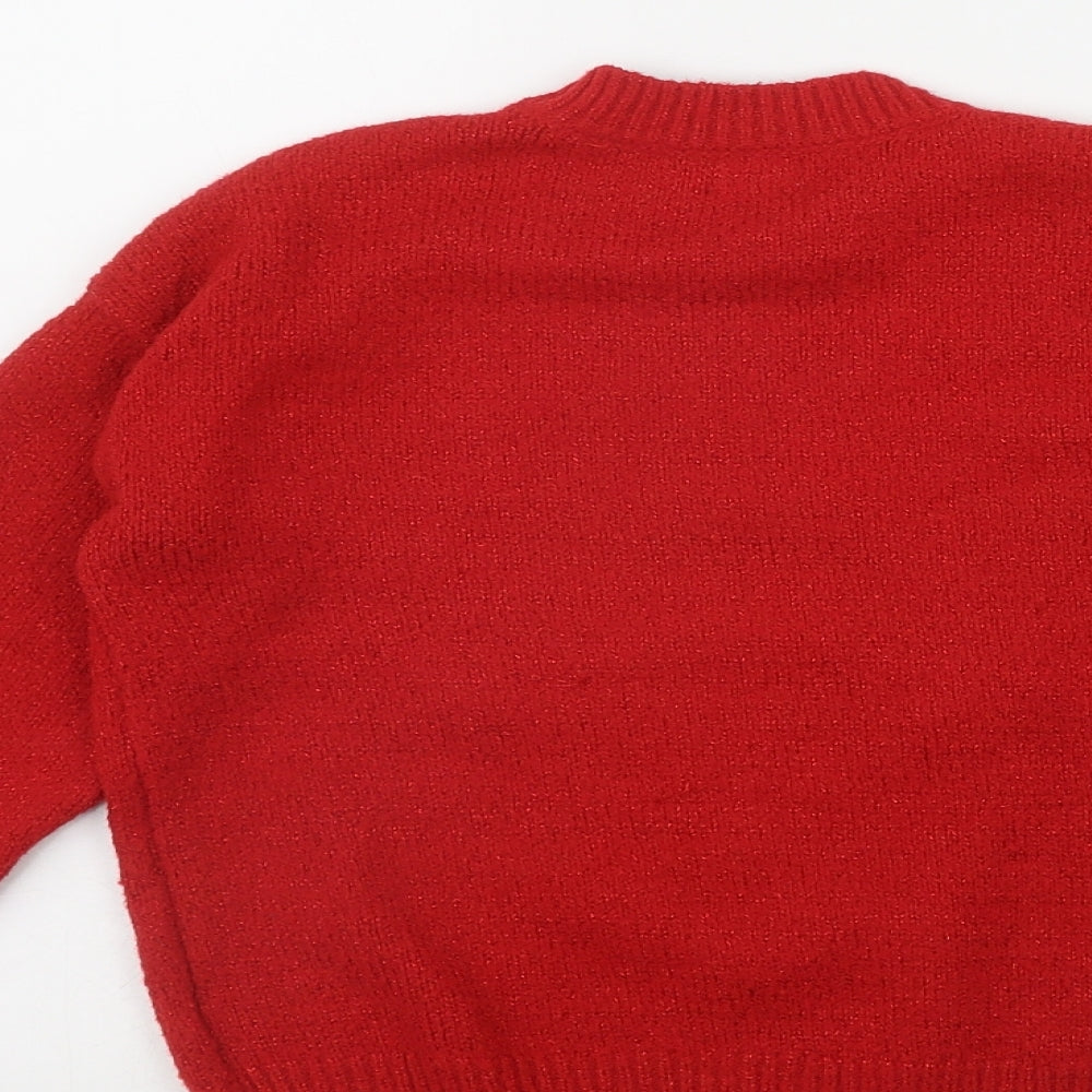 F&F Girls Red Round Neck  Polyester Pullover Jumper Size 8-9 Years  Pullover - Christmas