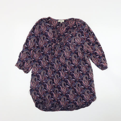 Papaya Womens Purple Paisley Viscose Basic Blouse Size M V-Neck