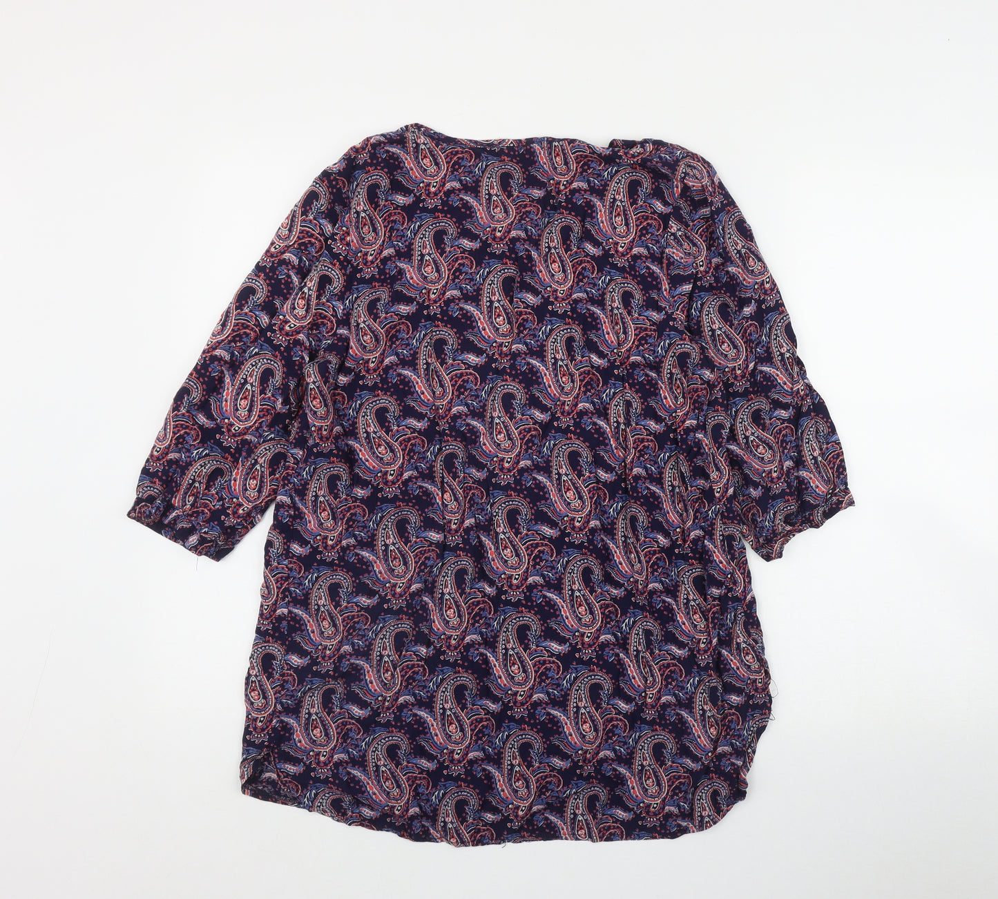 Papaya Womens Purple Paisley Viscose Basic Blouse Size M V-Neck