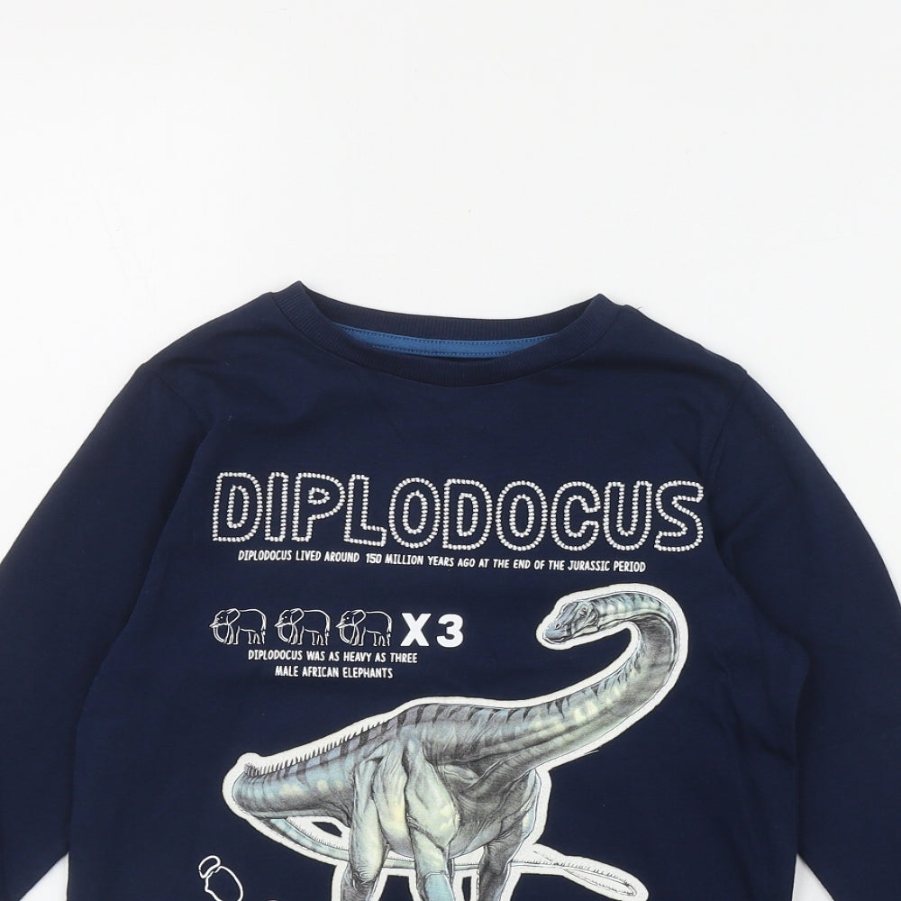Marks and Spencer Boys Blue  Cotton Basic T-Shirt Size 6-7 Years Round Neck Pullover - Dinosaur
