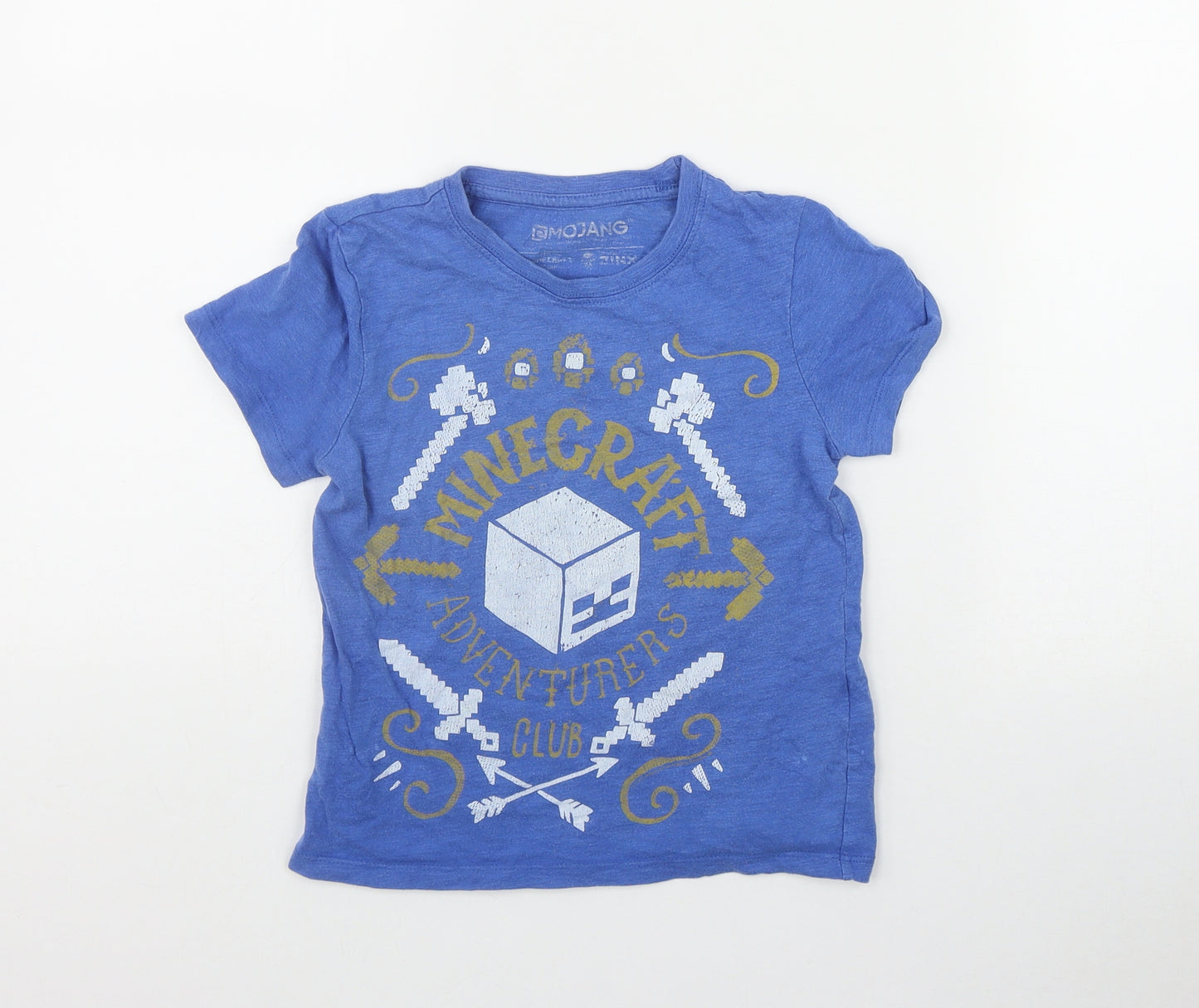 M&Co Boys Blue  Cotton Basic T-Shirt Size 5-6 Years Round Neck Pullover - Minecraft