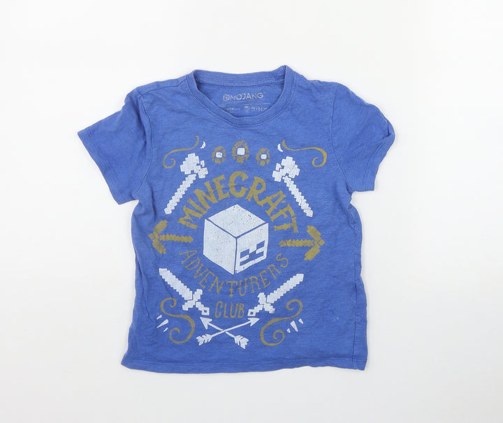 M&Co Boys Blue  Cotton Basic T-Shirt Size 5-6 Years Round Neck Pullover - Minecraft