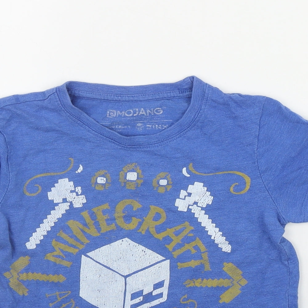 M&Co Boys Blue  Cotton Basic T-Shirt Size 5-6 Years Round Neck Pullover - Minecraft