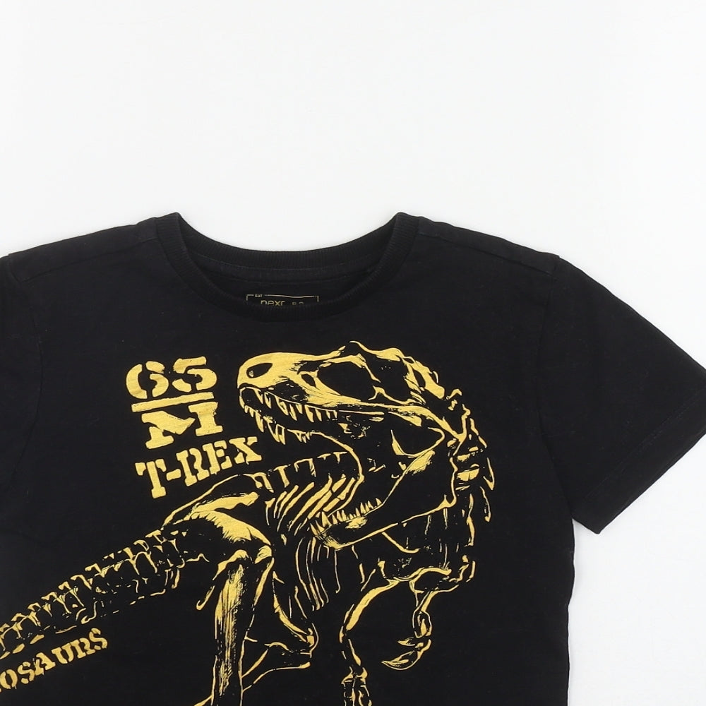 NEXT Boys Black  Cotton Basic T-Shirt Size 4 Years Round Neck Pullover - Dinosaur