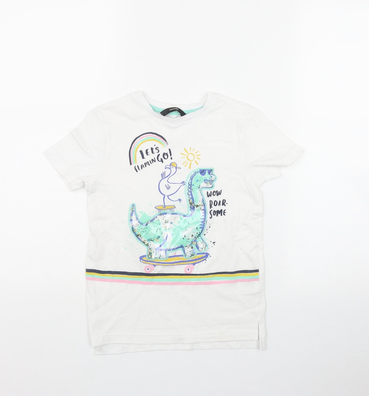 George Girls White  Cotton Basic T-Shirt Size 5-6 Years Round Neck Pullover