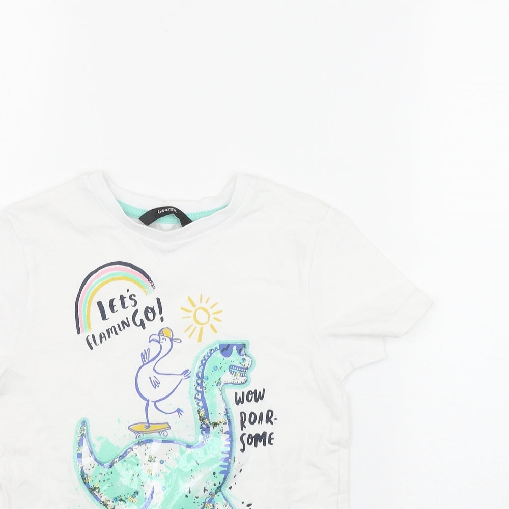 George Girls White  Cotton Basic T-Shirt Size 5-6 Years Round Neck Pullover