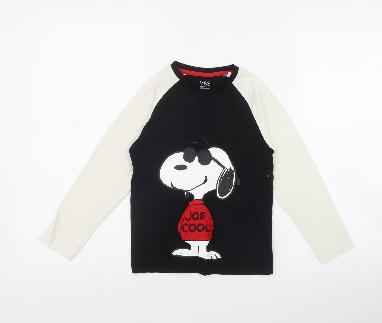 Marks and Spencer Boys Black  Cotton Basic T-Shirt Size 5-6 Years Round Neck Pullover - Snoopy