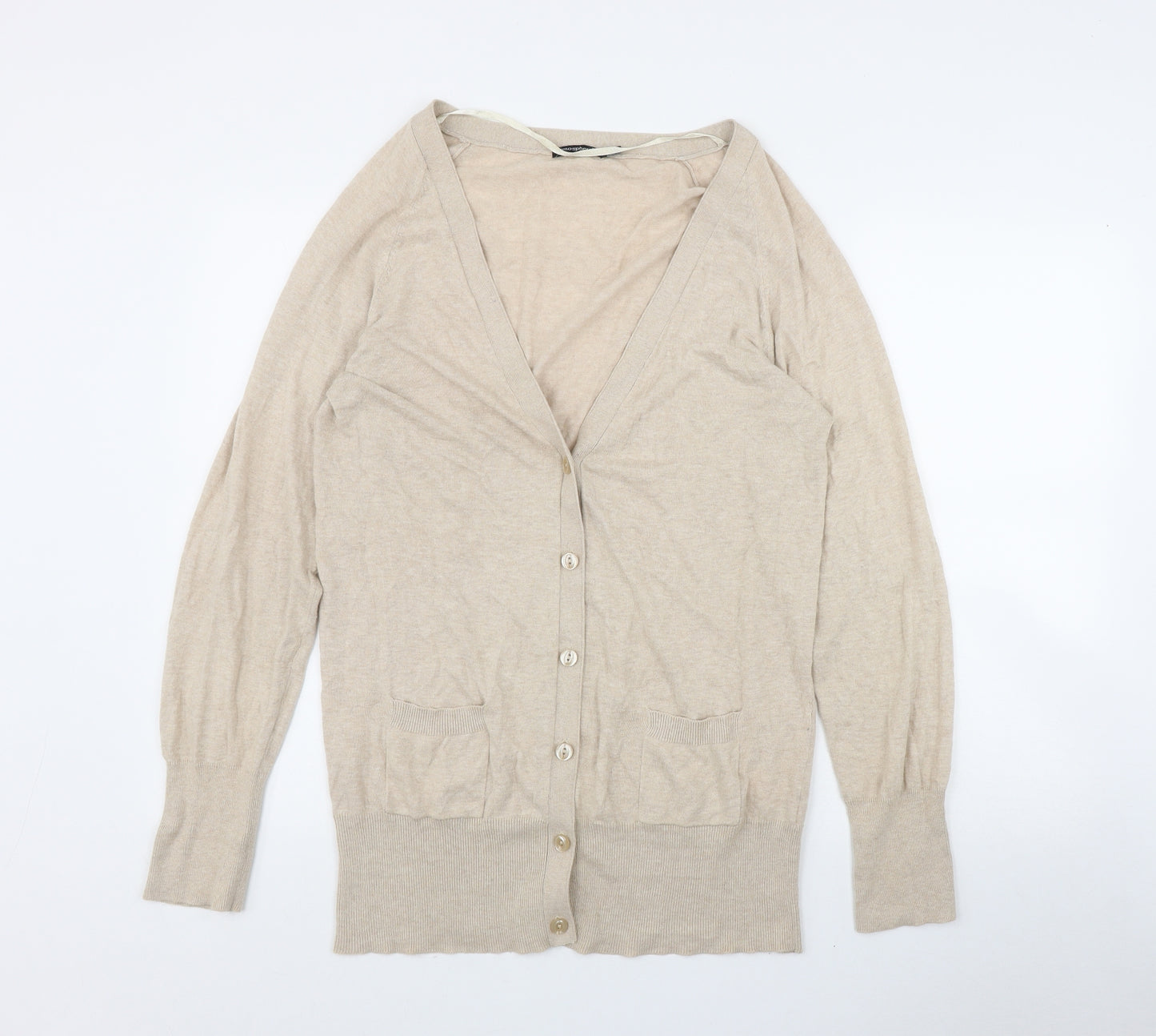 Atmosphere Womens Beige V-Neck  Cotton Cardigan Jumper Size 16