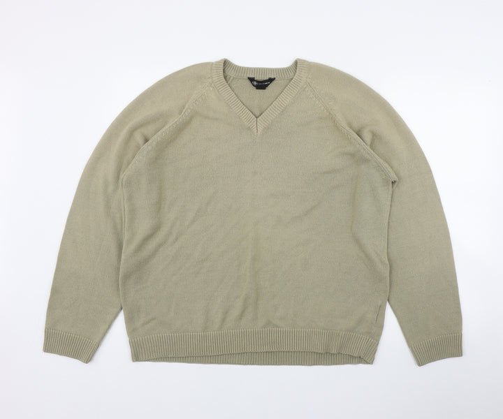 South Bay Mens Beige V-Neck Acrylic Pullover Jumper Size M