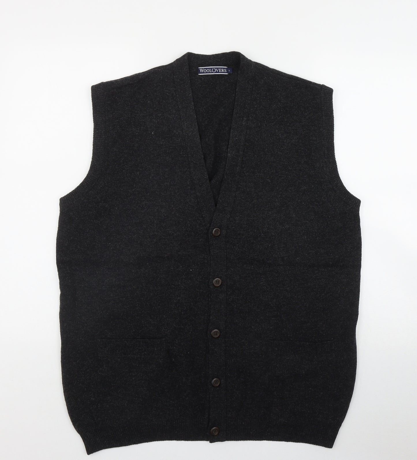 Woolovers Mens Grey V-Neck  Wool Cardigan Jumper Size L