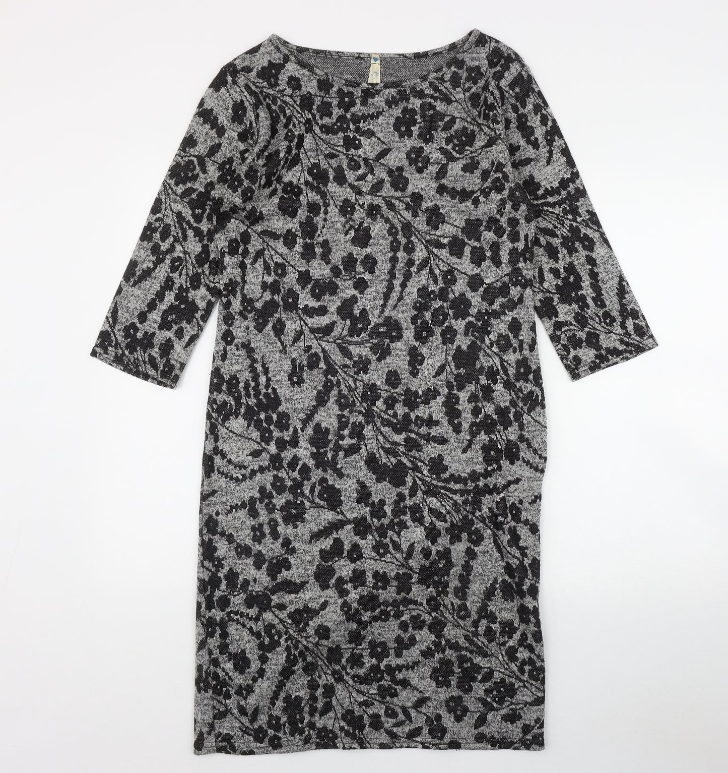 Blue Vanill Womens Grey Floral Polyester Bodycon  Size L  Round Neck Pullover