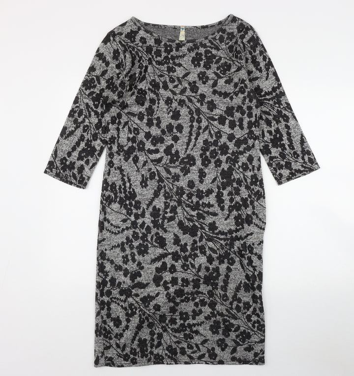 Blue Vanill Womens Grey Floral Polyester Bodycon  Size L  Round Neck Pullover