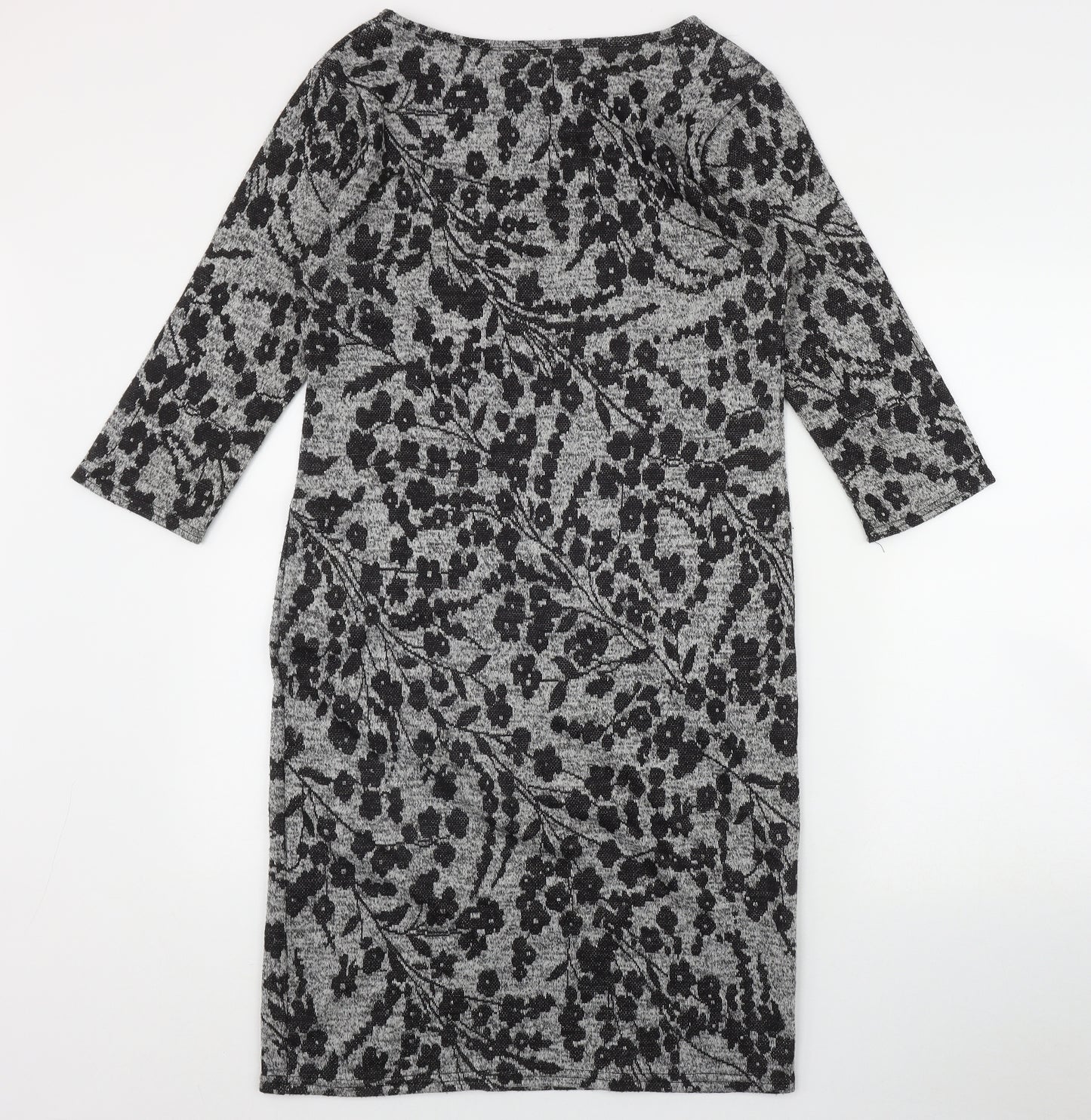 Blue Vanill Womens Grey Floral Polyester Bodycon  Size L  Round Neck Pullover