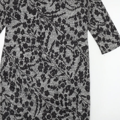 Blue Vanill Womens Grey Floral Polyester Bodycon  Size L  Round Neck Pullover
