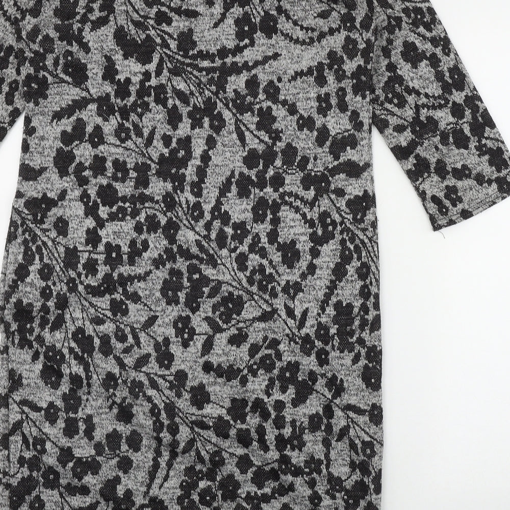 Blue Vanill Womens Grey Floral Polyester Bodycon  Size L  Round Neck Pullover