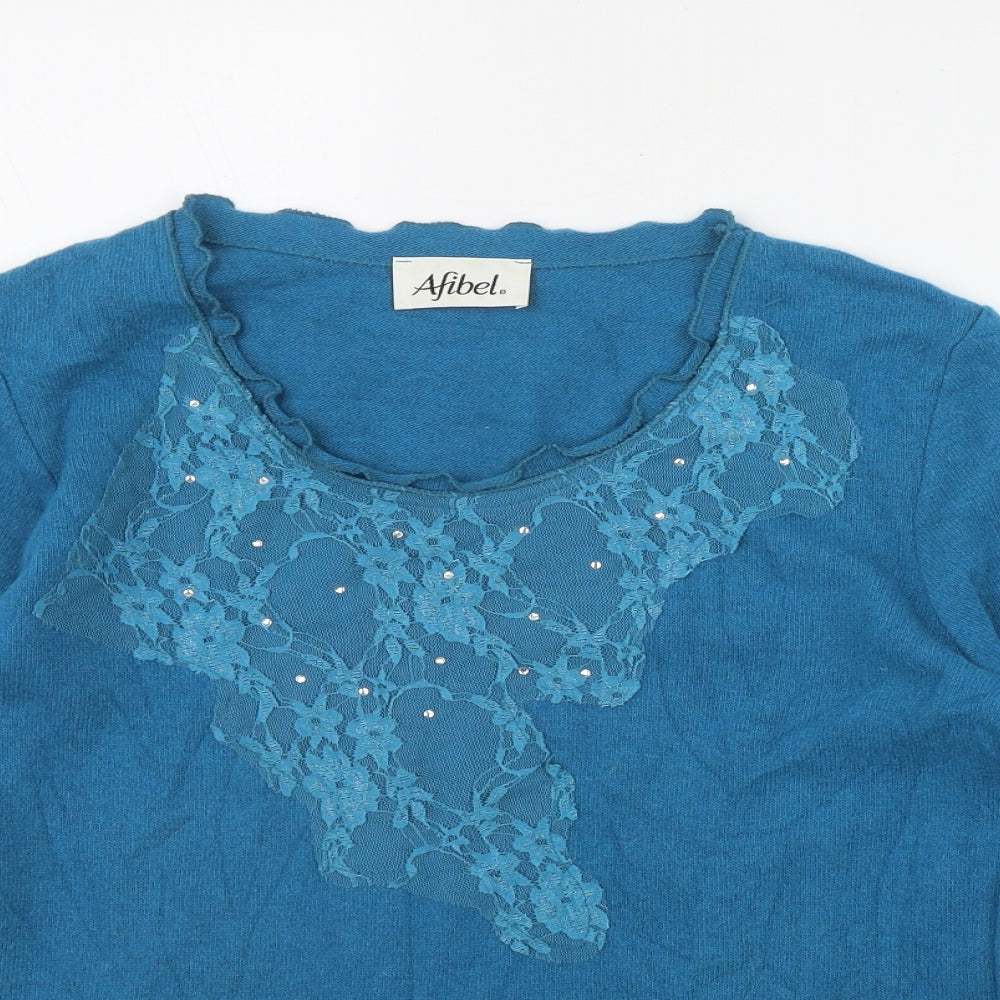 Aribel Womens Blue Scoop Neck  Acrylic Pullover Jumper Size 10