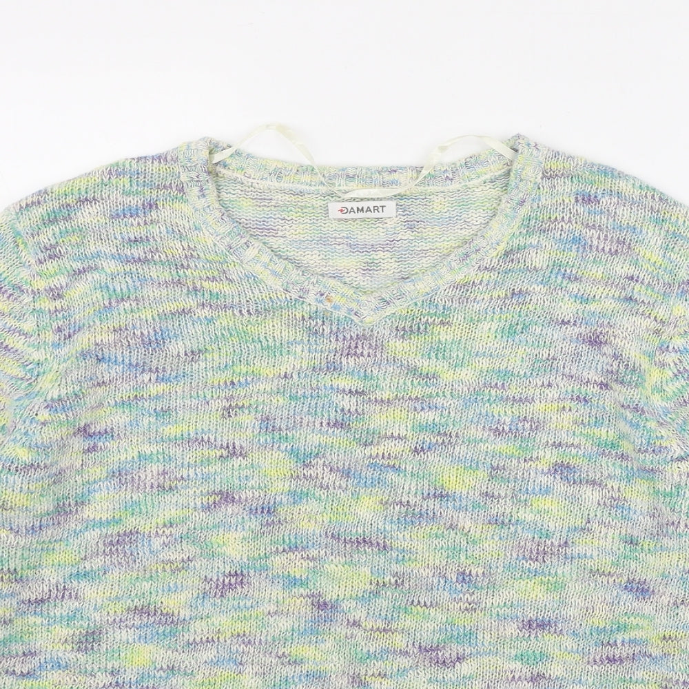 Damart Womens Multicoloured V-Neck  Cotton Pullover Jumper Size L