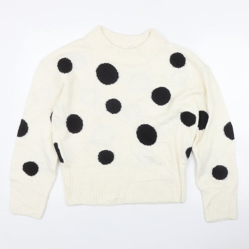 Marks and Spencer Womens Ivory Mock Neck Polka Dot Acrylic Pullover Jumper Size S