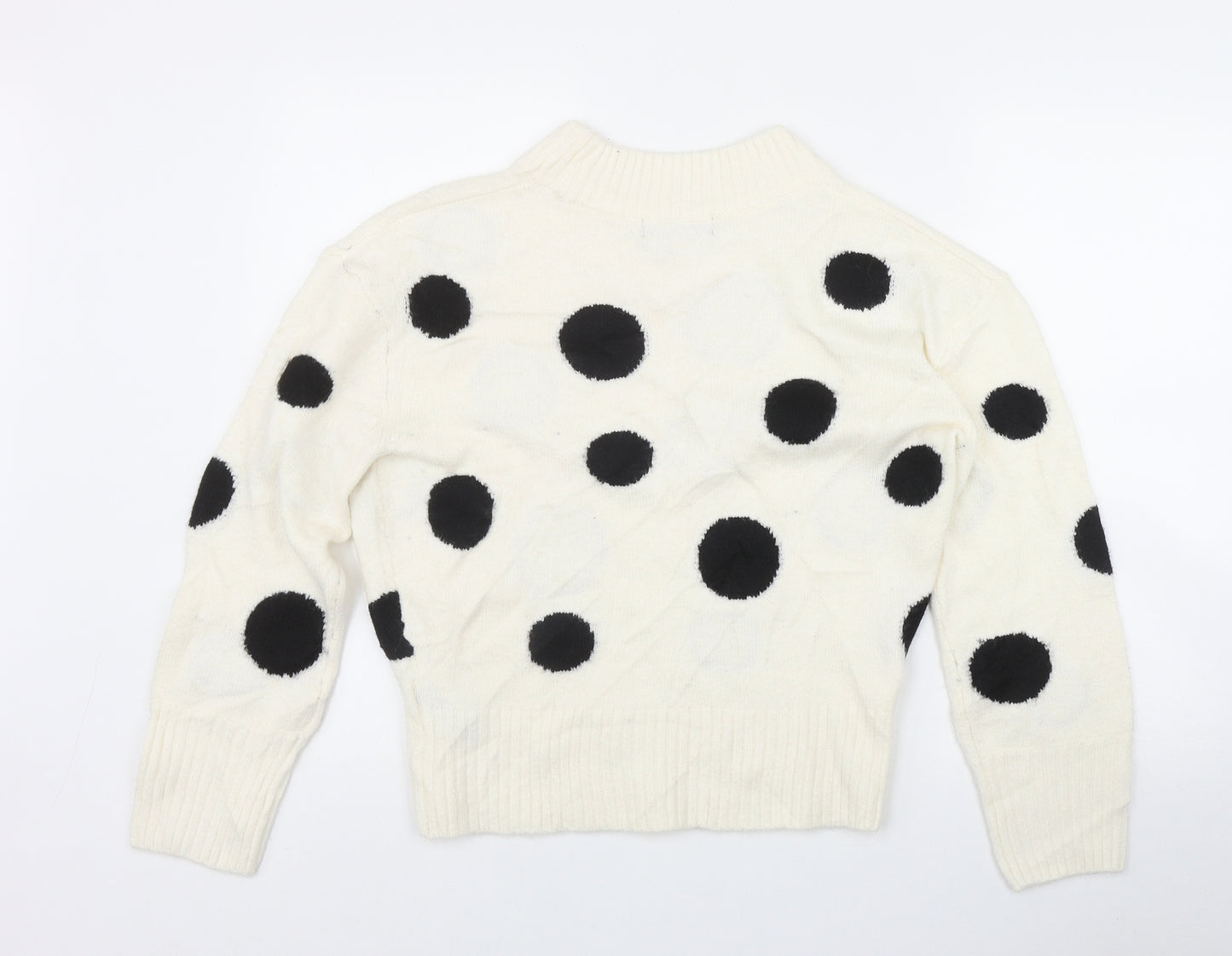 Marks and Spencer Womens Ivory Mock Neck Polka Dot Acrylic Pullover Jumper Size S