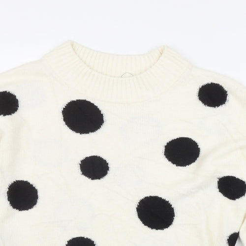 Marks and Spencer Womens Ivory Mock Neck Polka Dot Acrylic Pullover Jumper Size S