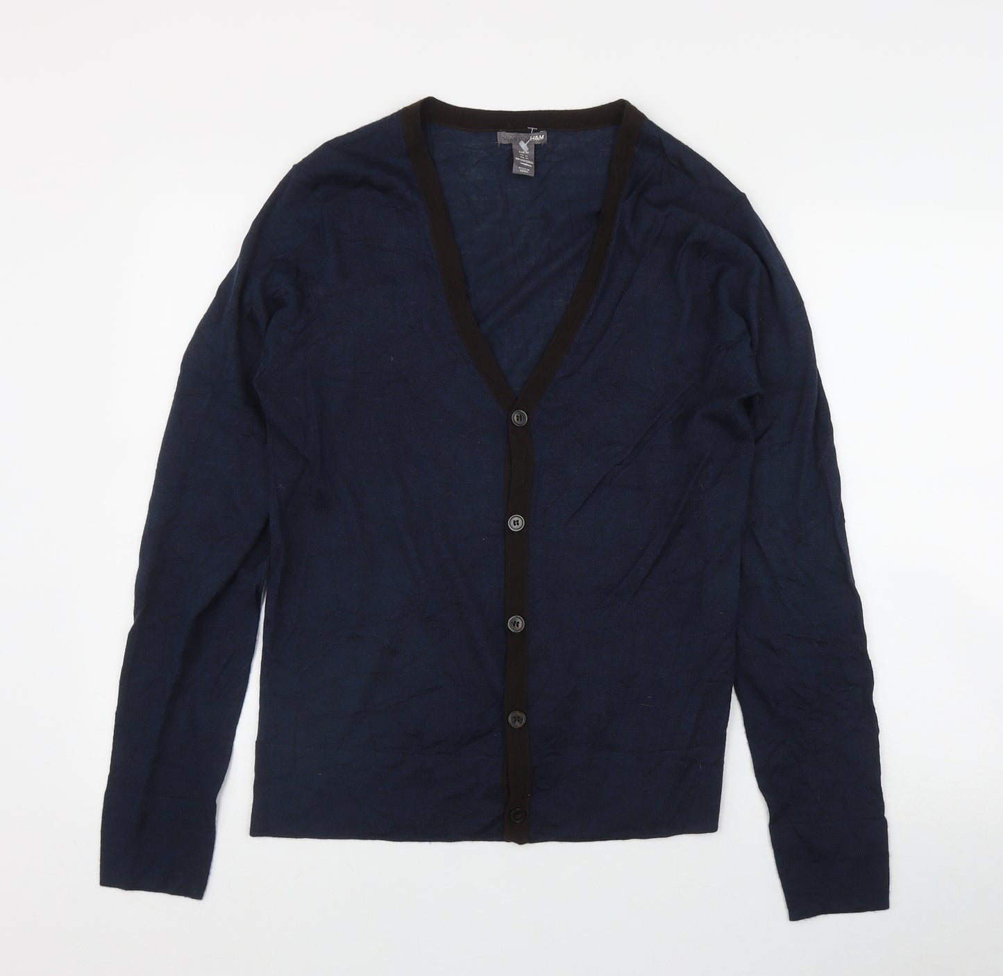 H&M Mens Blue V-Neck  Wool Cardigan Jumper Size M