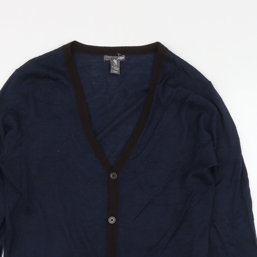 H&M Mens Blue V-Neck  Wool Cardigan Jumper Size M