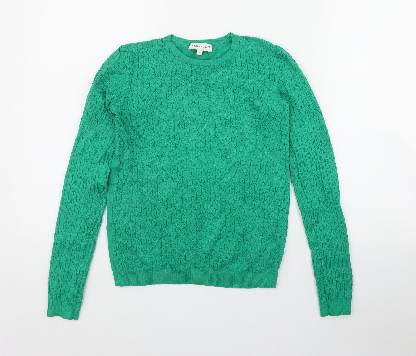 Warehouse Womens Green Round Neck  Viscose Pullover Jumper Size 8