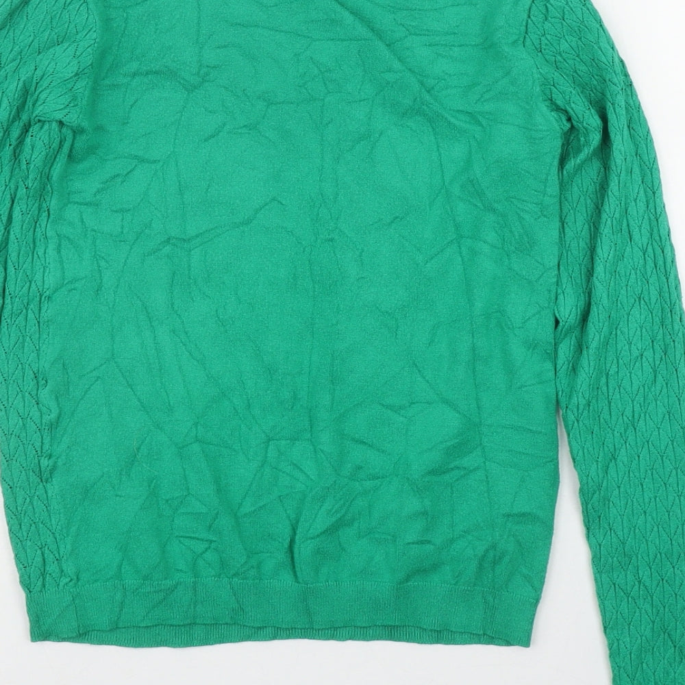 Warehouse Womens Green Round Neck  Viscose Pullover Jumper Size 8