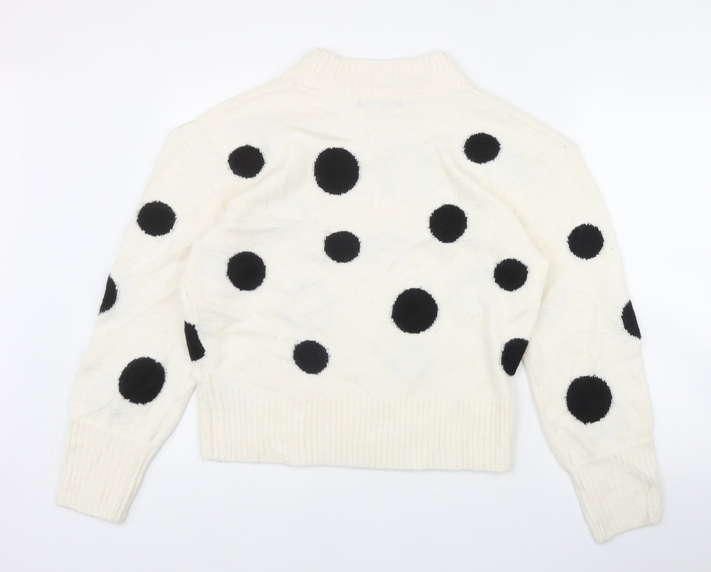 Marks and Spencer Womens Ivory Mock Neck Polka Dot Acrylic Pullover Jumper Size M